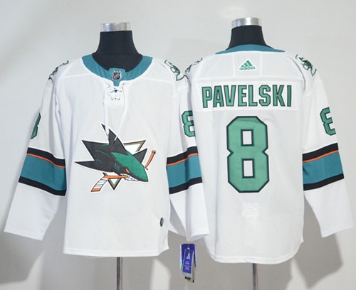 Adidas Sharks #8 Joe Pavelski White Road Authentic Stitched NHL Jersey - Click Image to Close